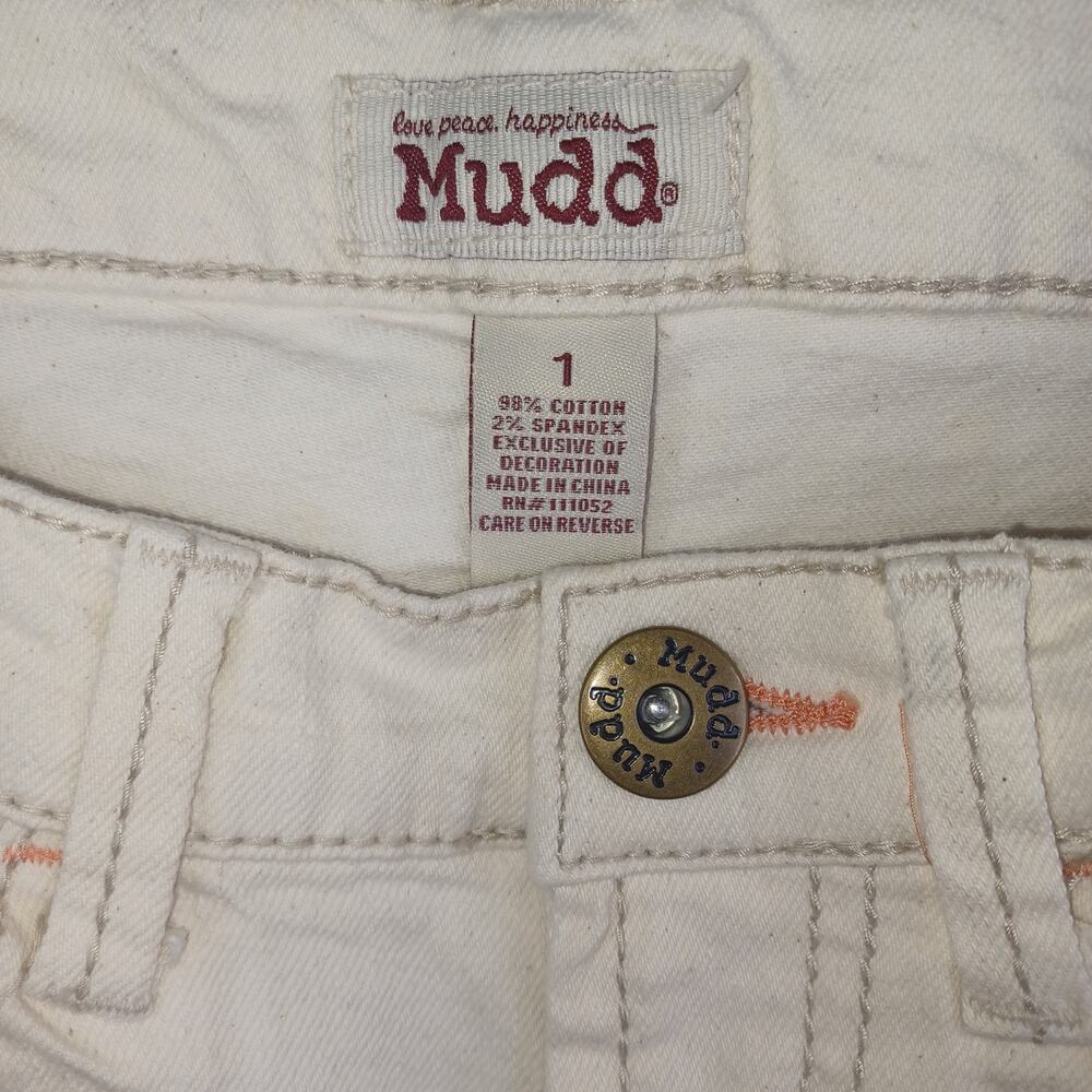 Y2K Mudd Crochet Low Denim Short Size 1 Cream Cutoff Shortie Festival Indie Boho - Picture 5 of 12